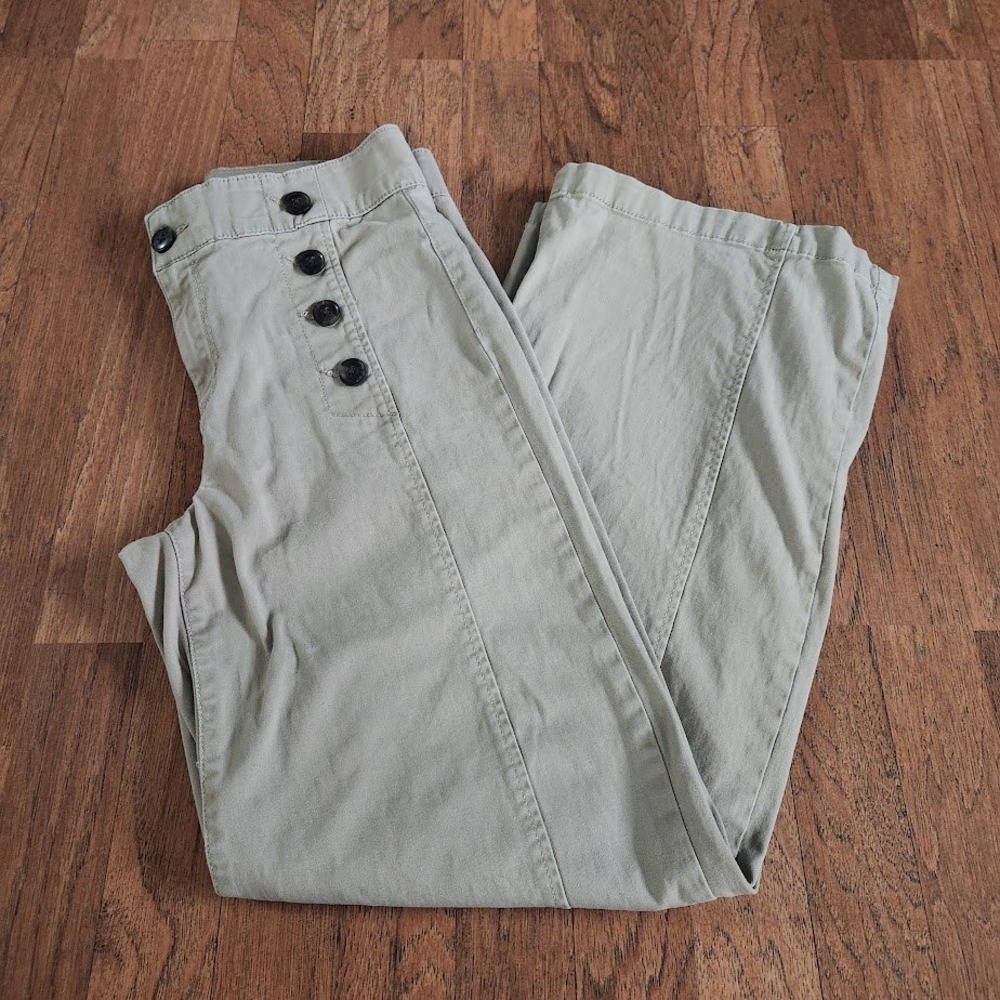 St Johns Bay Womens Khaki Tan Sailor Button Wide Leg Pants Size 4 High Rise 804